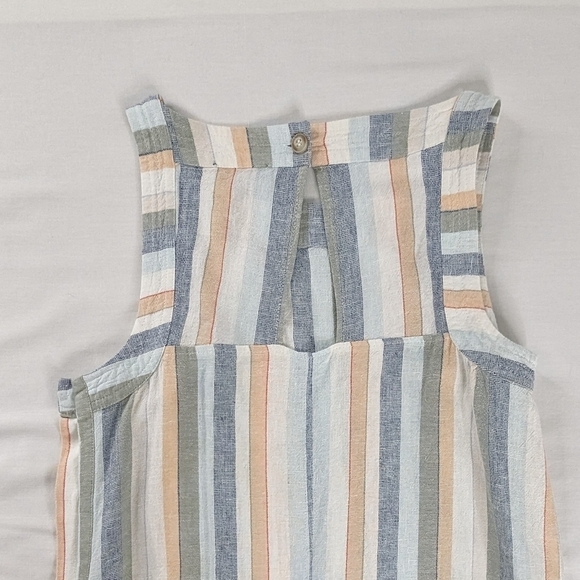 Multi Color Vertical Stripe Lined Sleeveless Dress with Keyhole Back Button Side - Picture 9 of 13